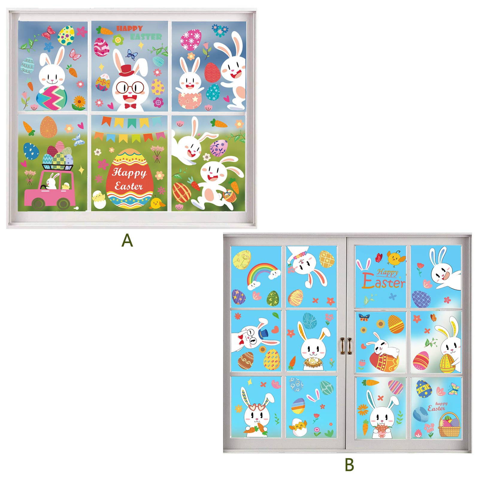 9 Sheet Easter Window Clings Easter Egg Bunny Wind... – Grandado
