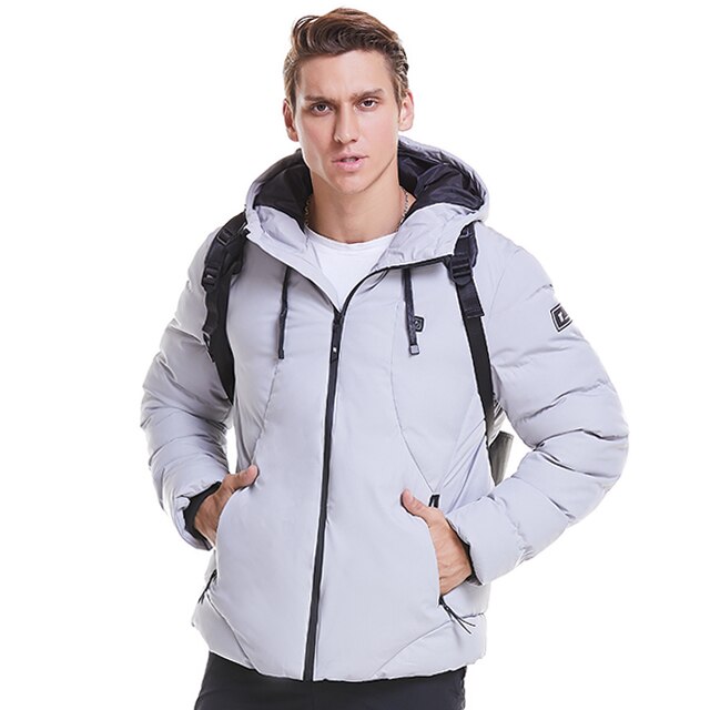 Buitenjas voor heren en dames, verwarmde jas met lange mouwen, verwarmde jas met capuchon, warme winterthermische kleding, waterdichte ski-jas: Lichtgrijs / Ik