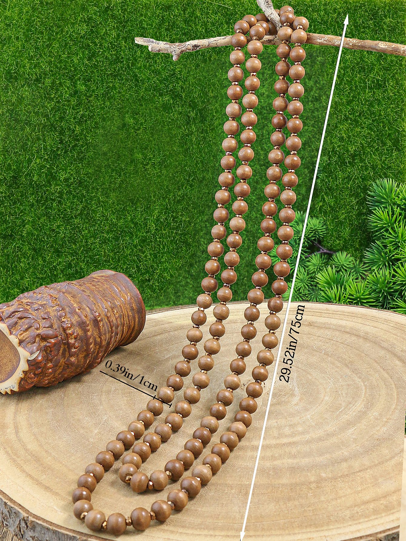 Collar largo de cuentas de madera con estilo cuadrado y temperamento, minimalista, Vintage, a la , con estilo neutro