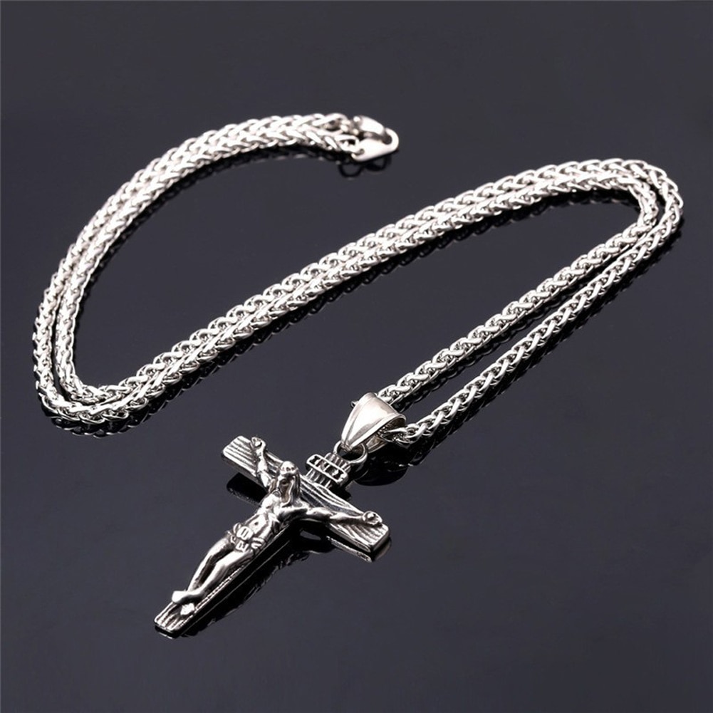 Religious Jesus Cross Necklace For Men Gold And Silver Cross Pendent With Chain Necklace Jewelry