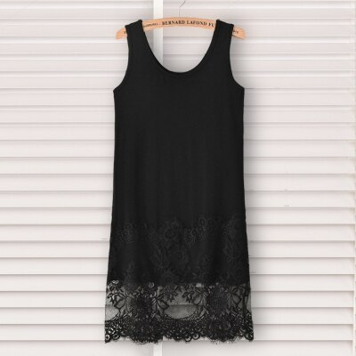 Jupon mi-long ample en dentelle pour femme, sous-vêtement féminin à bretelles spaghetti, couleur unie, grande taille: black vest / XXL