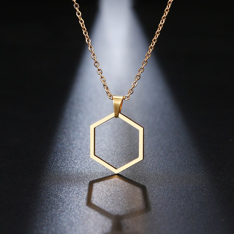 Hexagonal Necklace for Women - Classic Minimalist Geometric Square Pendant - Everyday Jewelry