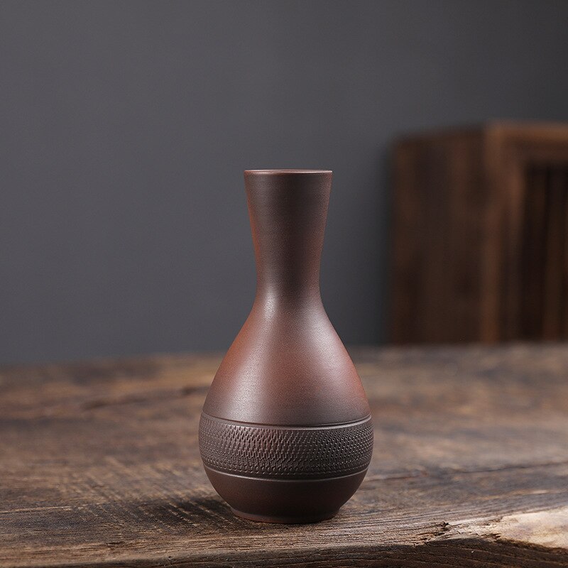 Purple Pottery Retro Ceramic Vase Personality Mini Flower Vase Hydroponic Flower Arrangement Home Ornament: 6.6cm and 13cm