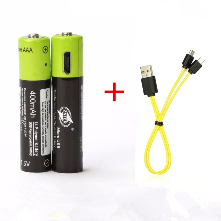 ZNTER 1,5 V AAA akku 600mAh USB aufladbare Lithium-Polymer batterie schnelle Ladung über Mikro USB kabel: 2Stck mit USB Kabel