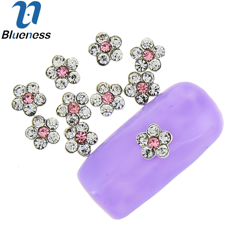 10 Stks/partij Kristal Steentjes Voor Nagels Bloem 3D Nail Art Decorations Glitter Lichtmetalen Roze Strass Manicure TN1744