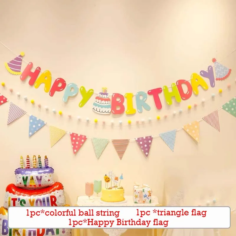 Grattis på födelsedagen banner set färgglatt papper hängande flagga födelsedagstema festdekorationer pojkar flickor babyshowerdekor foto rekvisita: Röd