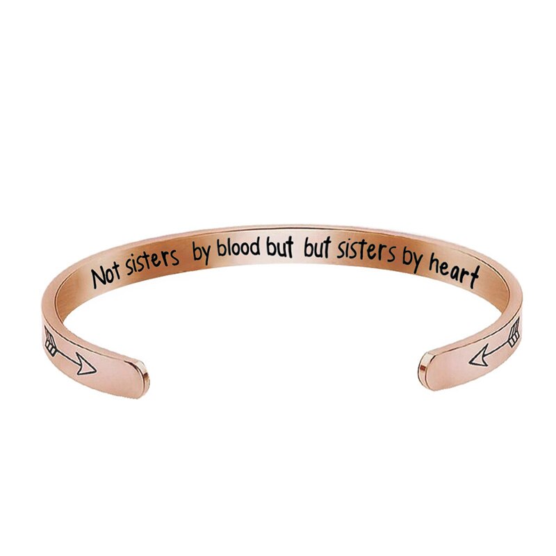 Edelstahl Manschette Armbänder Armreifen “Nicht Schwestern durch Blut Aber Schwestern durch Herz” Freundschaft Armbinde Für weibliche Beste freund: Rose Gold