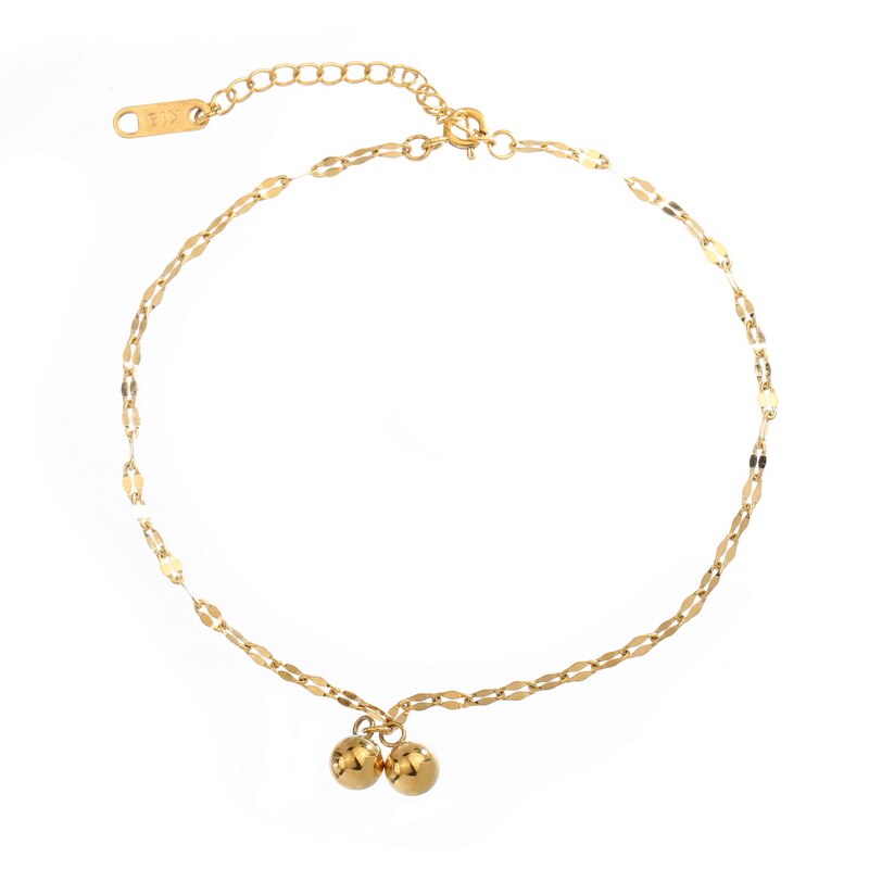 YUN RUO nouveauté or jaune couleur perles rondes pendentif cheville femme 316 titane acier bijoux jamais fondu