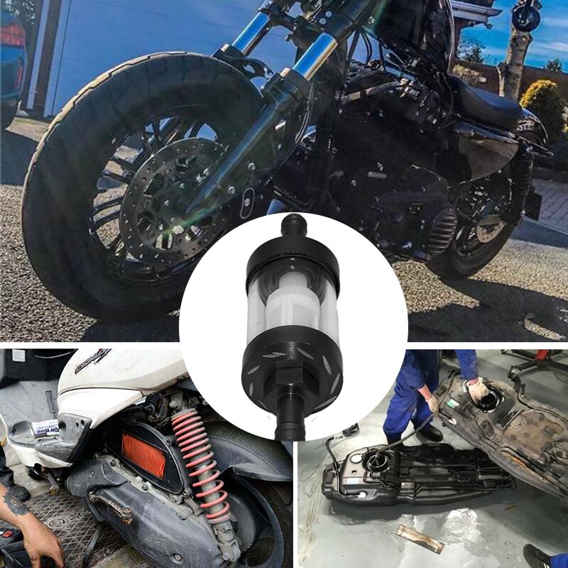 Universal 8mm motorcykler modificeret metal olierenser inline filter aftageligt motor gennemsigtigt glas gasfilter