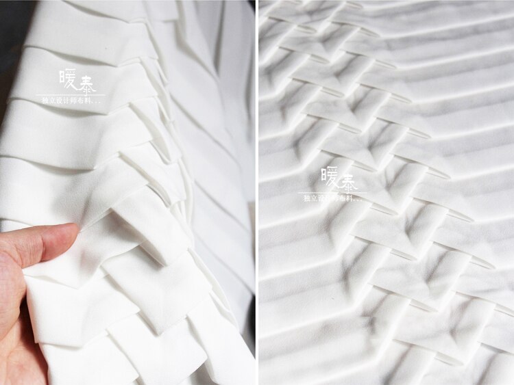82*62cm Pleated Fabric Hand woven Chiffon three-dimensional texture fold fold geometry transform apparel DIY Fabric: White / Small sample 10x10cm