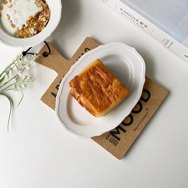 Pure White French Retro Lace Embossed Dinner Plate Simple Ceramic Disc Salad Cereal Breakfast Soup Bowl Kitchen Cheese