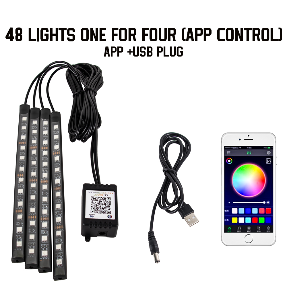 Néon 48 72 LED voiture intérieur ambiant pied lumière avec USB sans fil à distance musique App contrôle Auto RGB atmosphère lampes décoratives: Blanc froid