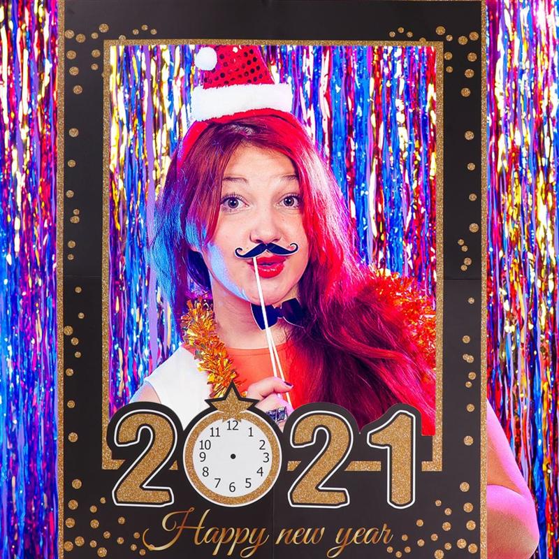 2Pcs Happy Year Photo Booth Props Year Party Props Supplies Photo Frame