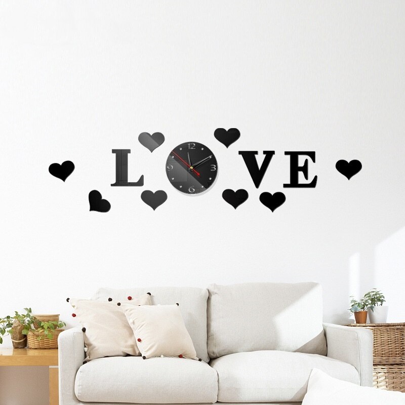 Modern Mini DIY Large Wall Clock Sticker Mute Digital 3D Big Wall Clocks Living Room Home Office Decor Christmas: Black