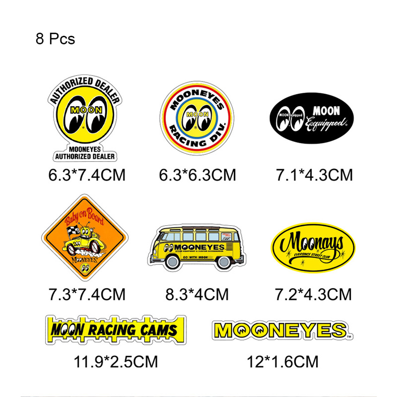 8 unids/set de pegatinas, calcomanías de Motor, pegatinas de Luna para coche, decoración de monopatín, Pegatinas impermeables para equipaje, portátil, lanzador de bicicleta