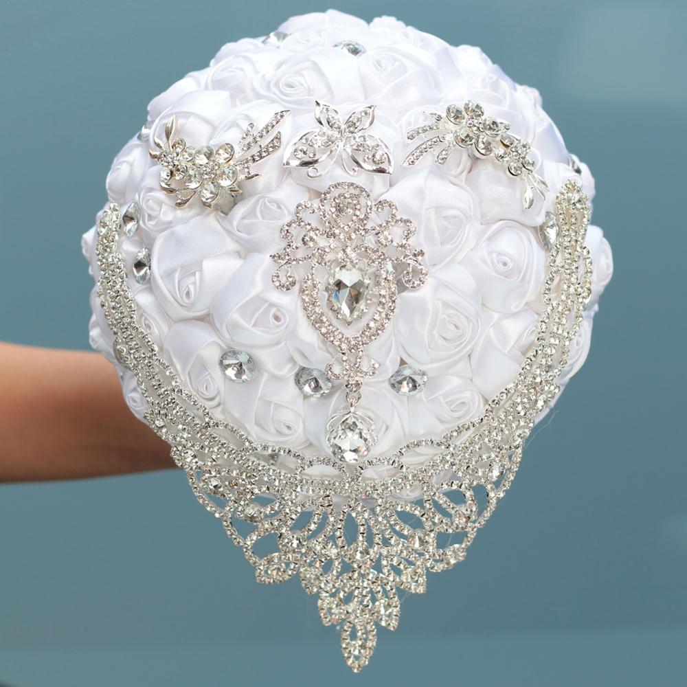 Lint Roses Wit Bruidsboeket Gold Diamond Silver Diamond Pearl... – Vicedeal
