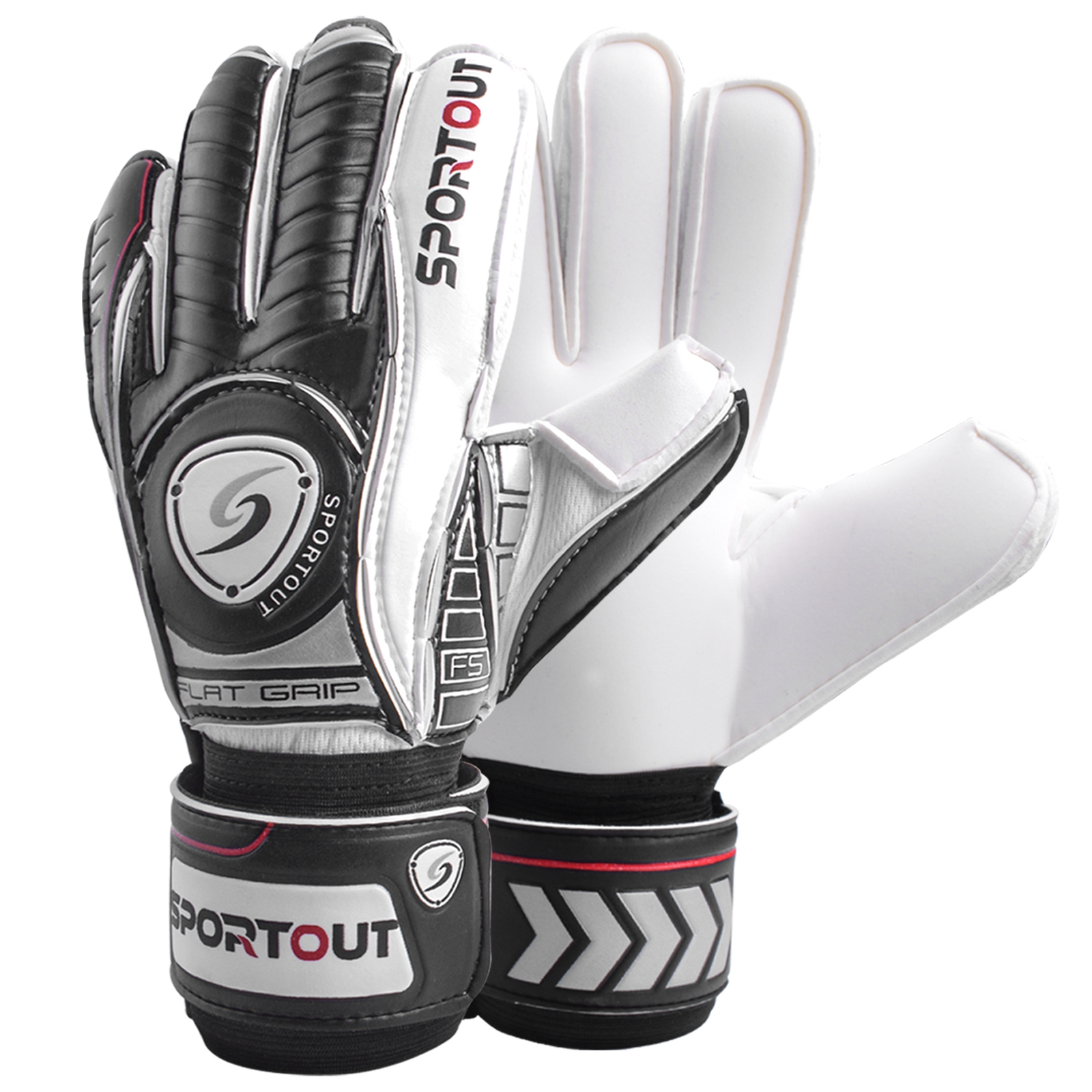 Sportout Torwarthandschuhe, Torwarthandschuhe mit Fingersave, Fußballhandschuhe, atmungsaktive Fußball-Torwarthandschuhe, 4 mm Latex: Black / L