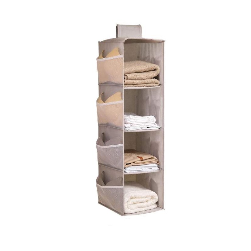 Multifunction Hanging Storage Bag for Cloth Wardrobe Hangers Clothes Organizer Storage Underwear Bag Room Organizer: Grey-4