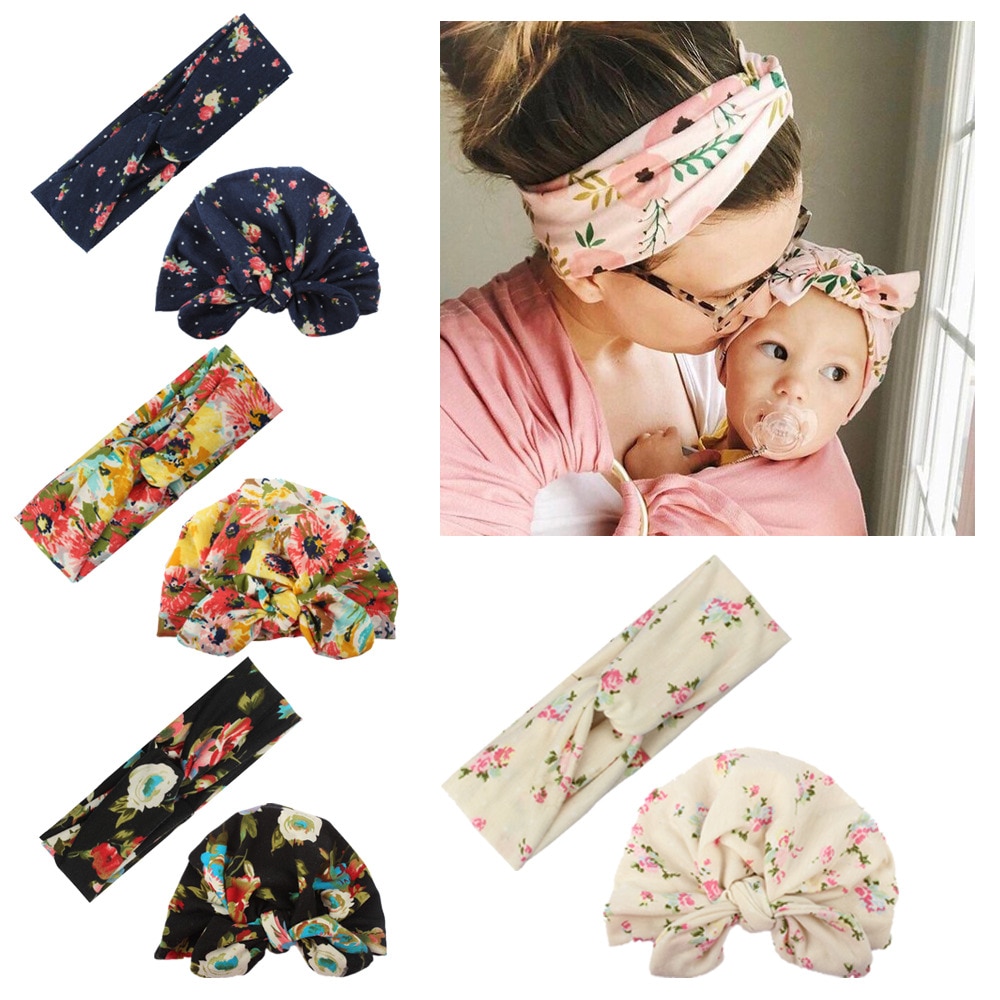 2Pcs Mom Baby Kinder Stirnband Bogen für Mädchen Bowknot Stirnbänder Turban Knoten Kinder Turbane Zubehör Stirnband Bowknot Baby Mädchen kappen