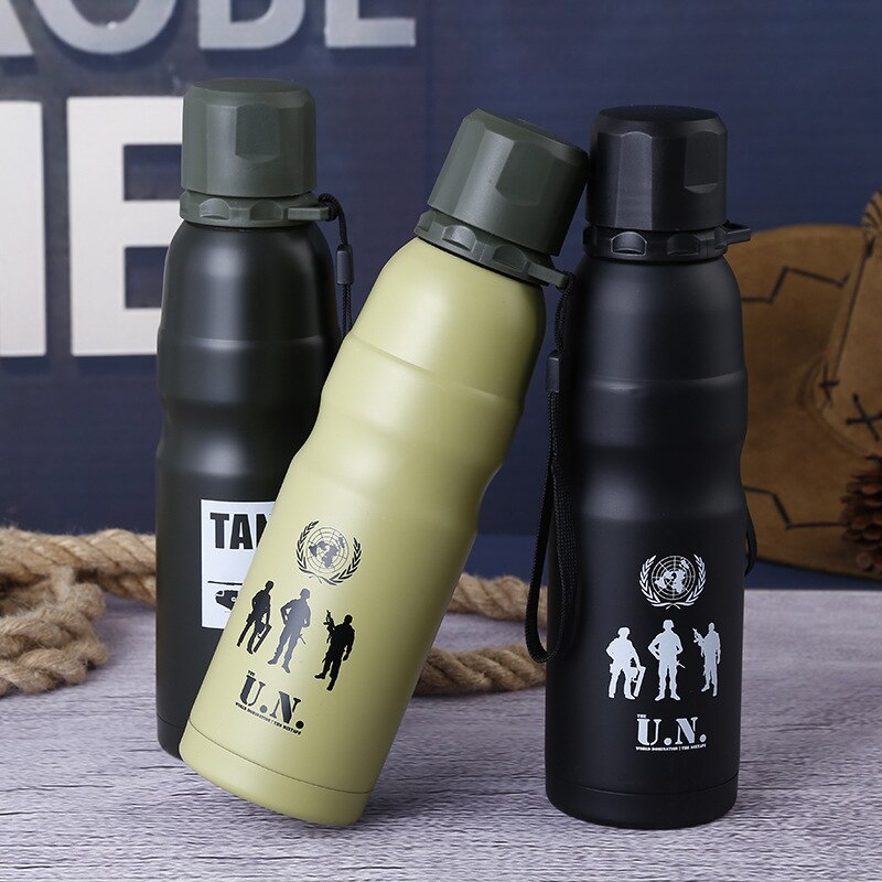 Termo de 500ml para hombres del ejército, botella de Taza Termo aislada de acero inoxidable para té agua café Sport Swig, Taza de Viaje portátil para exteriores