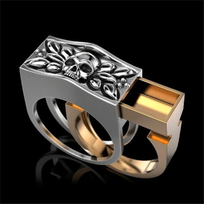 Anillo de calavera Punk Hiphop para hombre, caja Invisible creativa, almacenamiento de dedo, amistad, de , joyería e833: 7 / Rojo