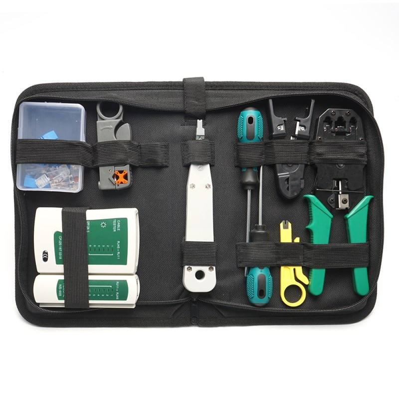 Computer Network Repair Tool Kit LAN Cable Tester RJ45 RJ11Wire Cutter Screwdriver Pliers Crimping Maintenance Tool Set Bag