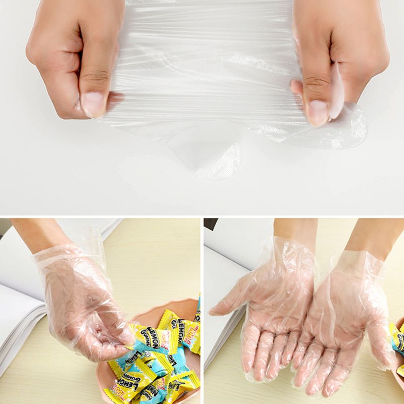 50/100Pcs Voedsel Wegwerphandschoenen Pe Plastic Sterke Sanitaire Handschoenen Voor Restaurant Keuken Bbq Groente Fruit Handschoenen C42