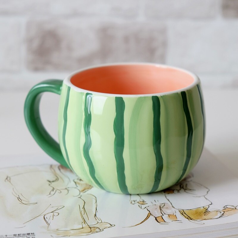 530ml vandmelon keramik krus med ske speciel skår kop kop krus hjemmekontor fancy til tedrikker