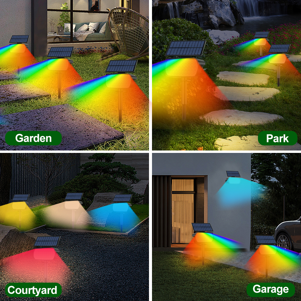 Solar Color Changing Spot Lights Outdoor RGB Solar Powered Waterproof Landscape Spotlight Wall Lamp Garden Driveway Lawn Patio
