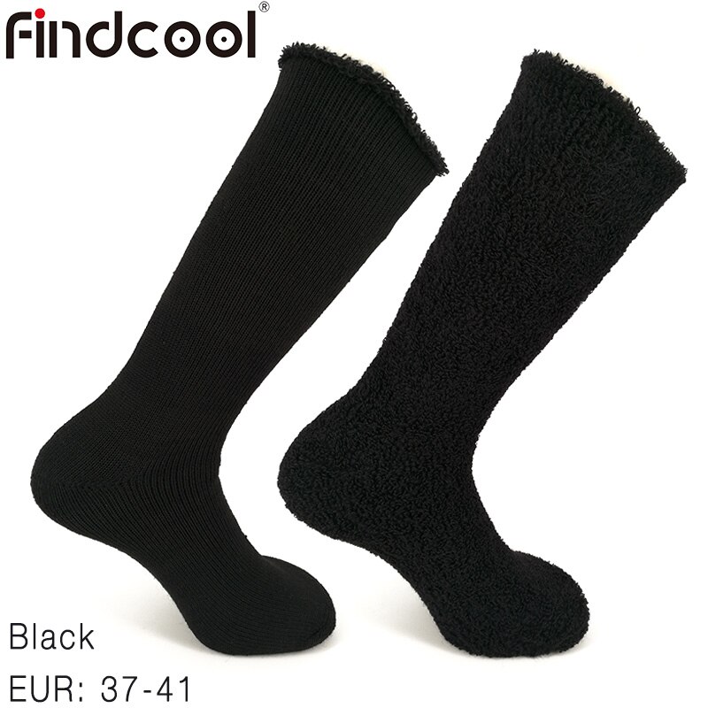 Findcool merinould tykke sokker til mænd og kvinder vinterklatring vandring skistrømper udendørs fiskeri skateboarding sokker: Sort eur 37-41