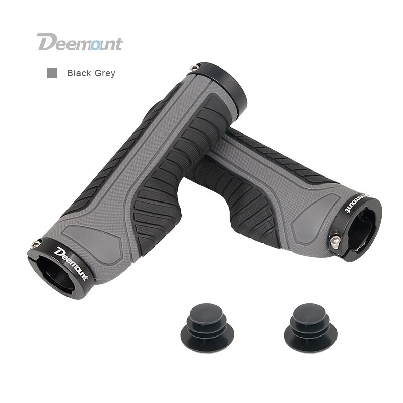 Deemount Bicycle Grips 2 Ends Fixed Lock Rings Gear Not-slip Shock Absorption Handlebar Rubber Grips Dual Color Casing: Black Grey