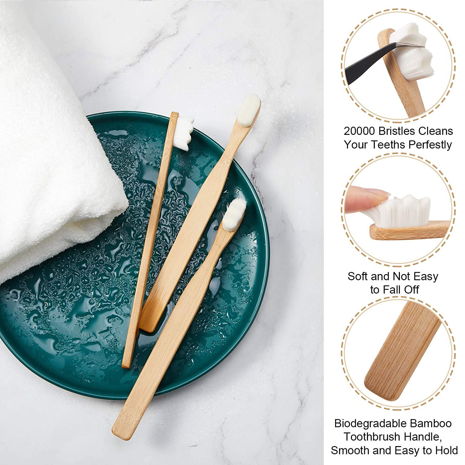 Ultra Soft Toothbrush Biodegradable Bamboo Toothbrushes 20000 Soft-bristled Reusable Wooden Micro Nano Brush for Fragile Teeth