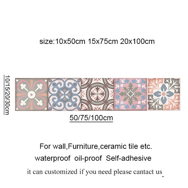 Pink vintage porcelæn peel stick flise stickers, vandtæt badeværelse køkken backsplash wall sticker retro boligindretning: 5 / 20 x 100cm