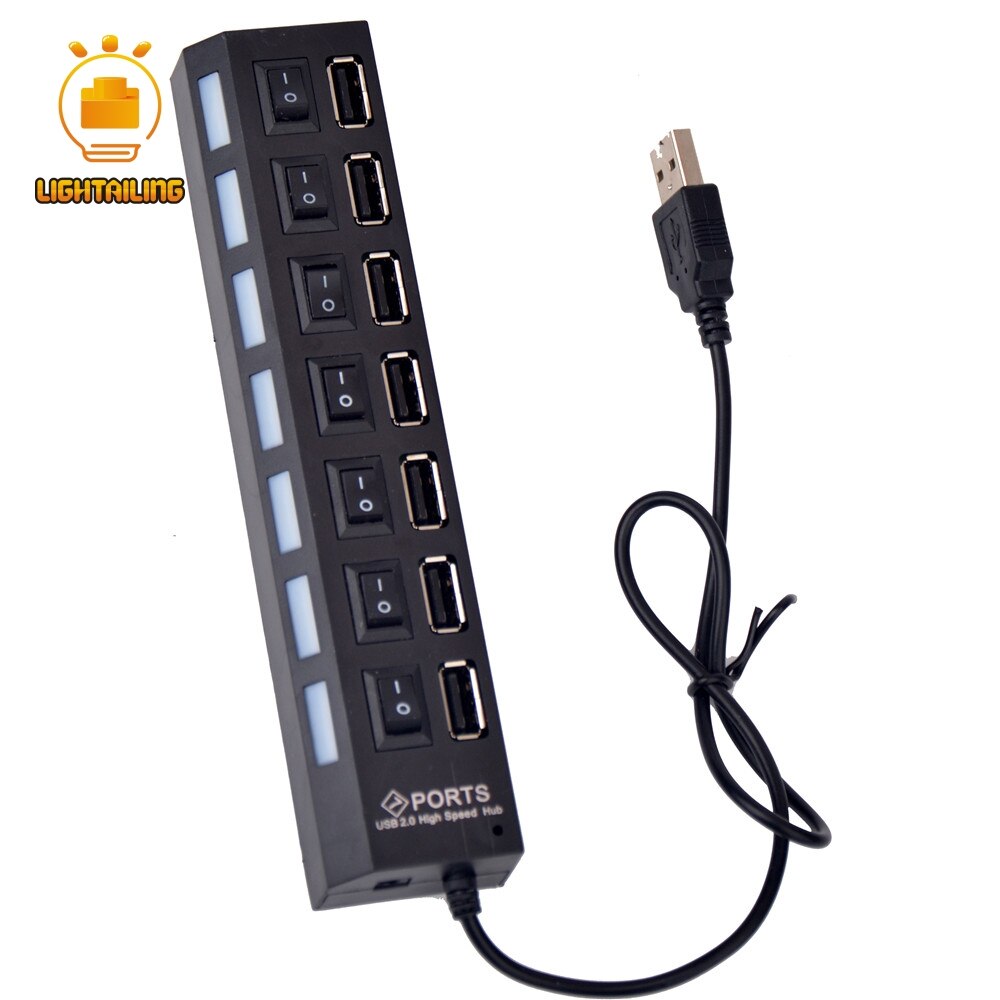 LIGHTAILING Weiß/Schwarz USB Hub Mit 7 Usb Häfen Und Batterie Kasten Für Block einstellen Spielzeug LED Licht Bausatz