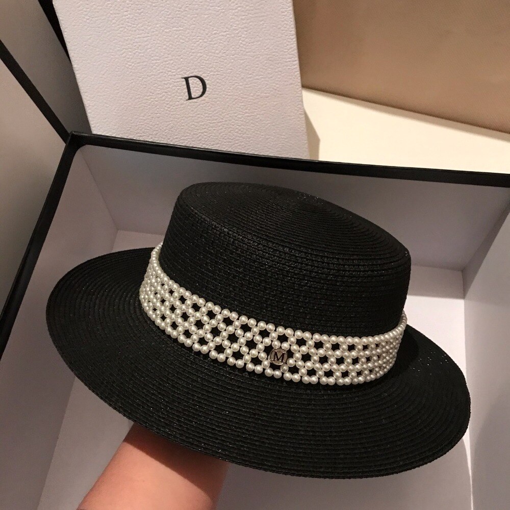 Chapeau français avec ruban de perles pour femme, casquette fedora, jazz, panama: M black