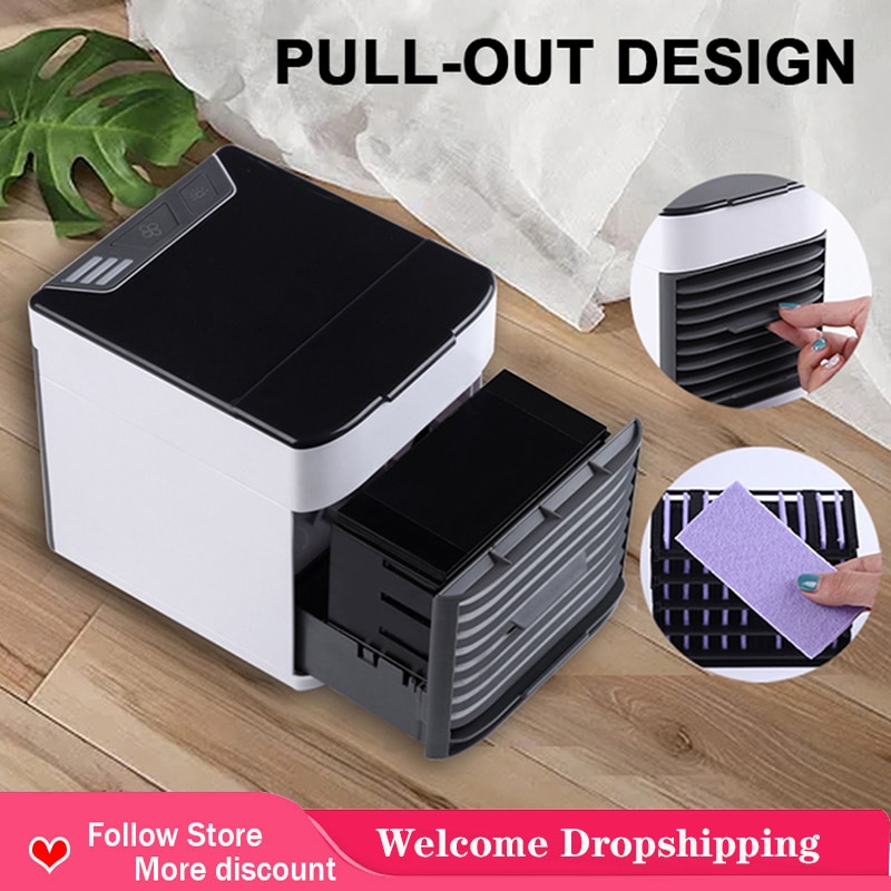 SMSOM Mini draagbare airconditioner, USB oplaadbare verdampingsminiairconditioner met 3 snelheden 7 kleuren, persoonlijke luchtkoelventilator voor thuis, kantoor en kamer (kleur: groen