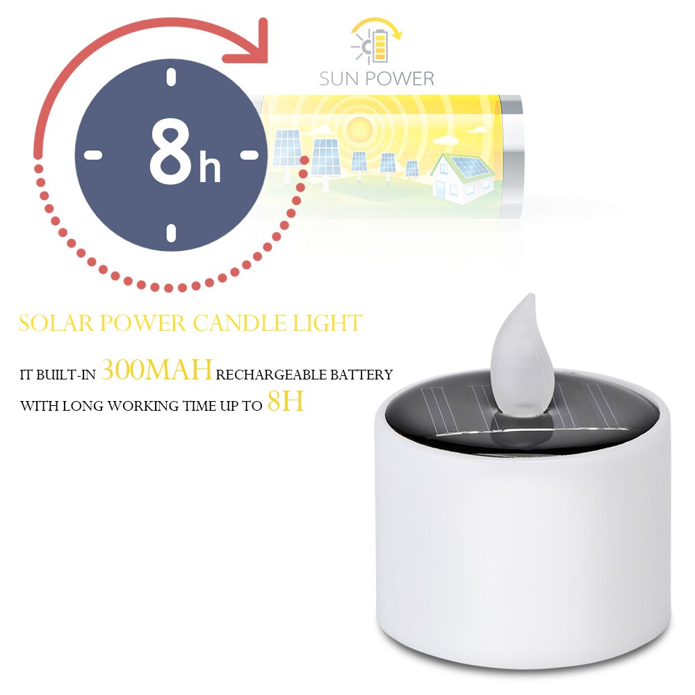 Solar Powered Flameless LED Candle Tea Light Candle Wedding Memorial Bar Home DIY Decor Energy Saving