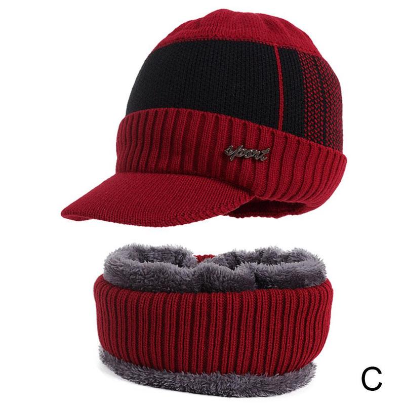 Zachte sjaal muts tweedelig set winter dikke muts warmer winddicht breien nek mannelijke mutsen  p7 w 2: C