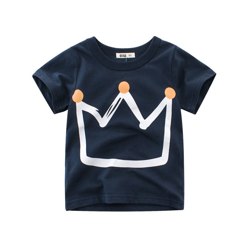 Zomer Kids Jongens Met Korte Mouwen T-shirts Tops Kleding Kroon Baby Tees Kinderen Kleding Kid Katoen Outfit 2-9Y: Blue / 9T(140)