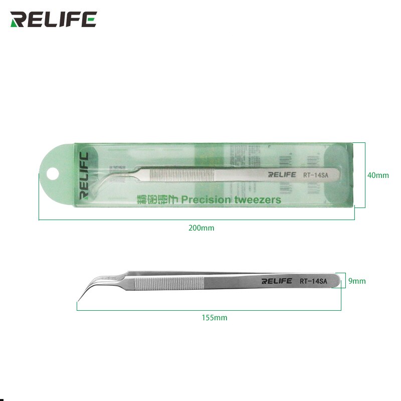 Sunshine Relife RT-14SA Gebogen Pincet Rechte Tip Anti-Statische Precisie Roestvrij Staal Tang Telefoon Pc Reparatie Handgereedschap