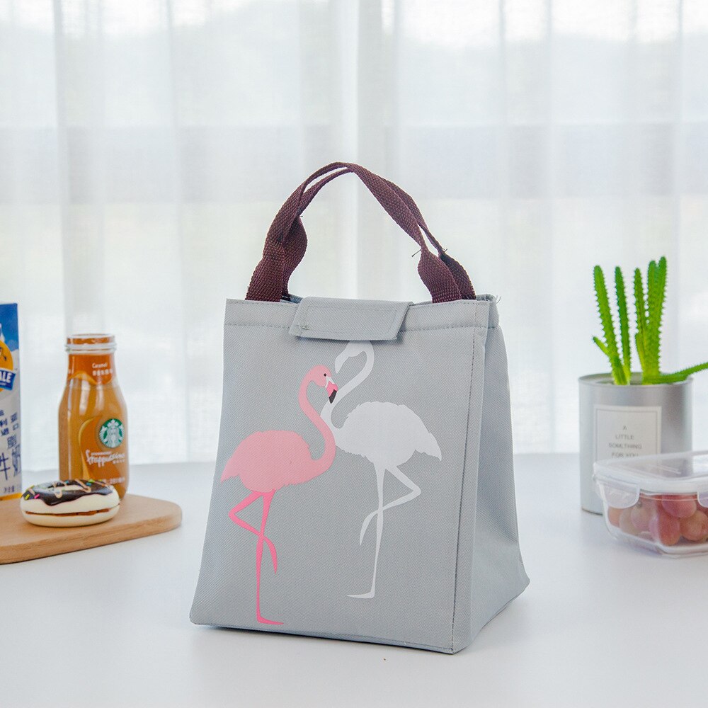 1PCs/Set Fresh Insulation Cold Bales Thermal Oxford Lunch Bags Waterproof Convenient Leisure Bags Cute Fish Tote Bags Bolsas: Grey Flamingo