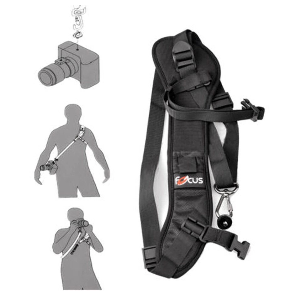 Focus F-1 velocidad de transporte rápida Sling suave hombro Sling cinturón cuello correa para cámara DSLR negro