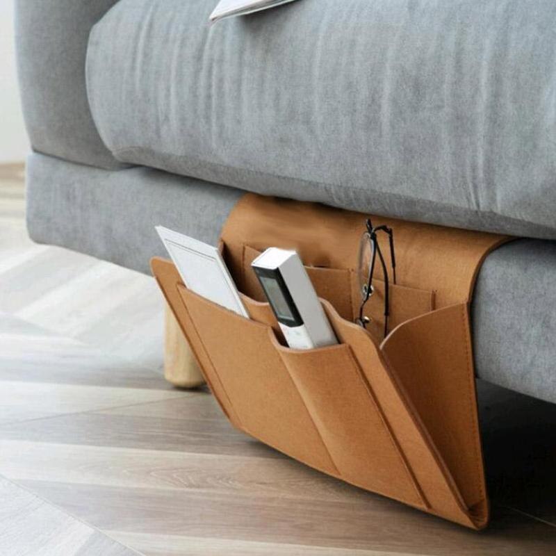 Opbevaringsarrangør filt sengetøj hængende opbevaringsposer mobiltelefon fjernbetjening diverse bog med 2 indvendige lommer til sengen