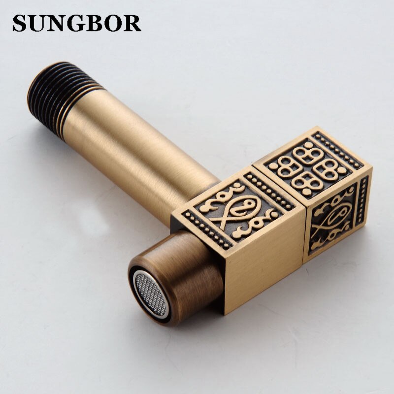 Top Antique Brass Bathroom Laundry Wall Mount Washing Machine Water Faucet Tap Stop Valve Outdoor Garden Faucet Tap