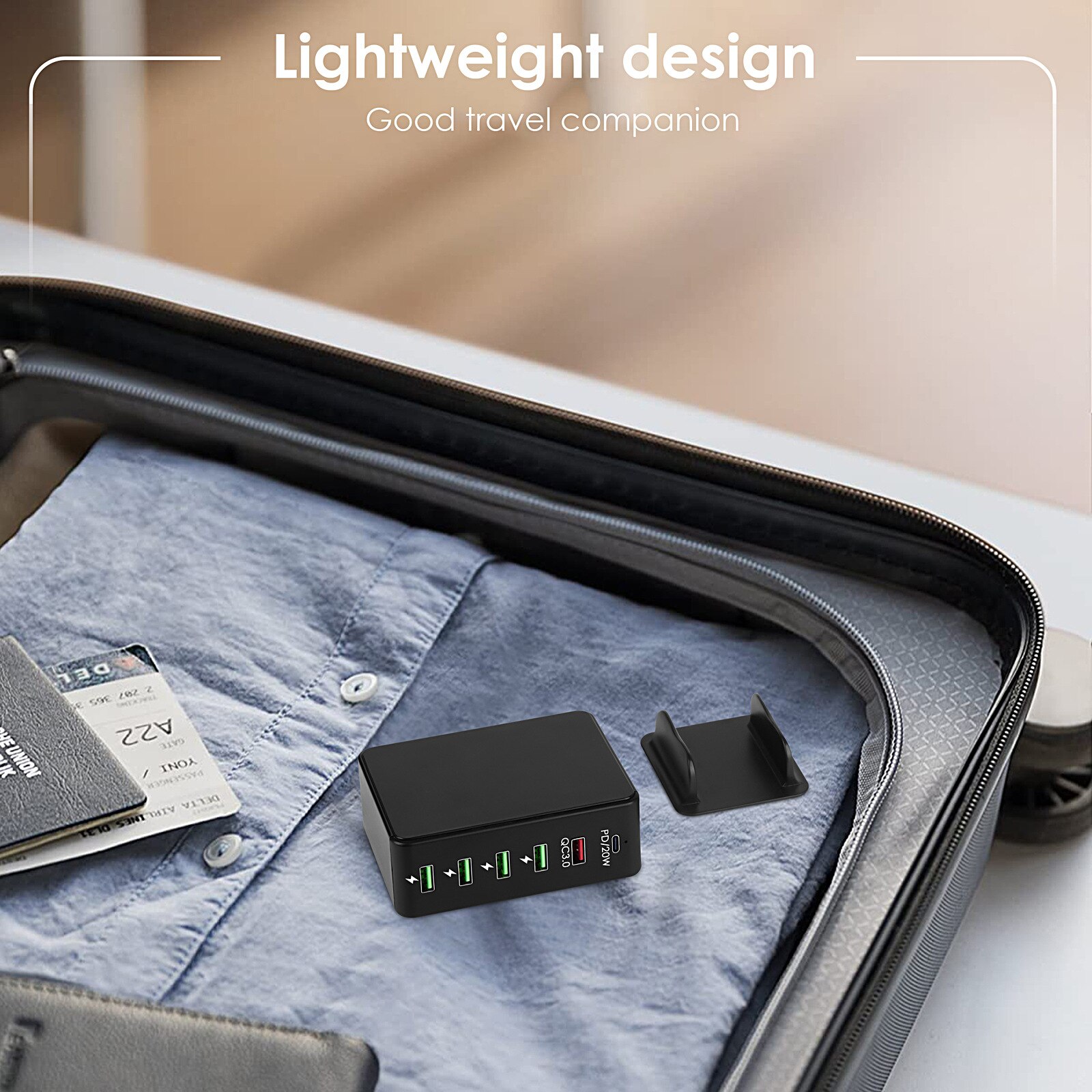 65W 6 Poorten Usb C Lader Met Stand Fast Charger Met 1 USB-C 20W Pd + 1 QC3.0 + 4 Usb Laadstation