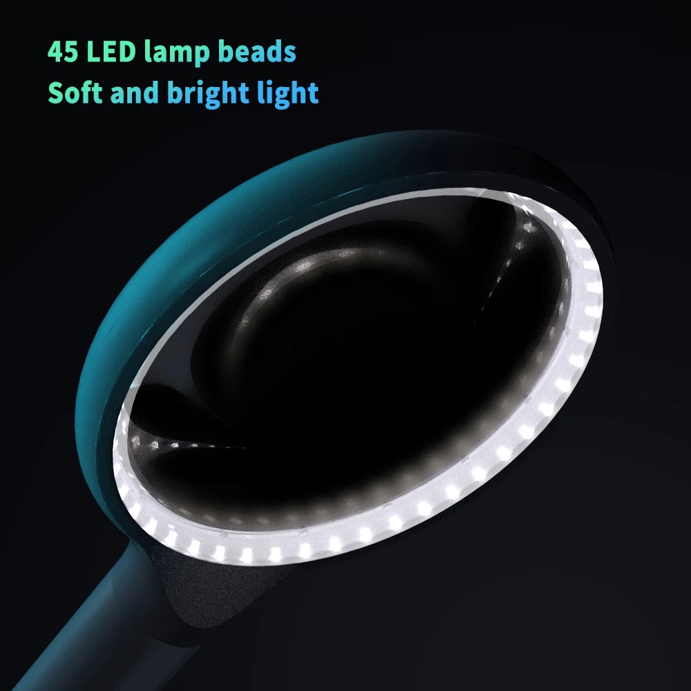 Xiaoda 3x smart-handlupe mit schwerkraftsensor, optischer glaslinse, 45 leds, automatischer helligkeitsanpassung und nachtlicht