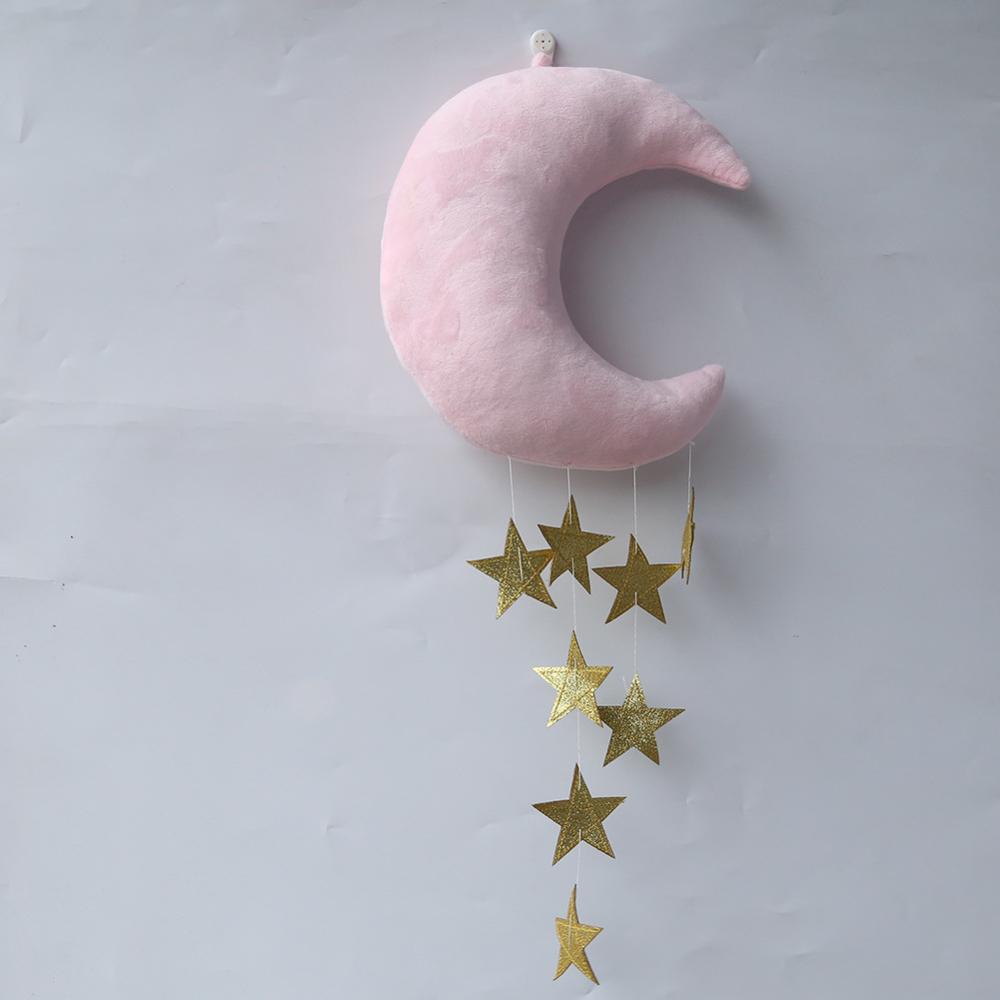 Baby seng hængende legetøj soft star moon crib vedhæng sengetøj sæt ornament dejlige sky væg indretning udstoppet legetøj: Lyserød og gylden