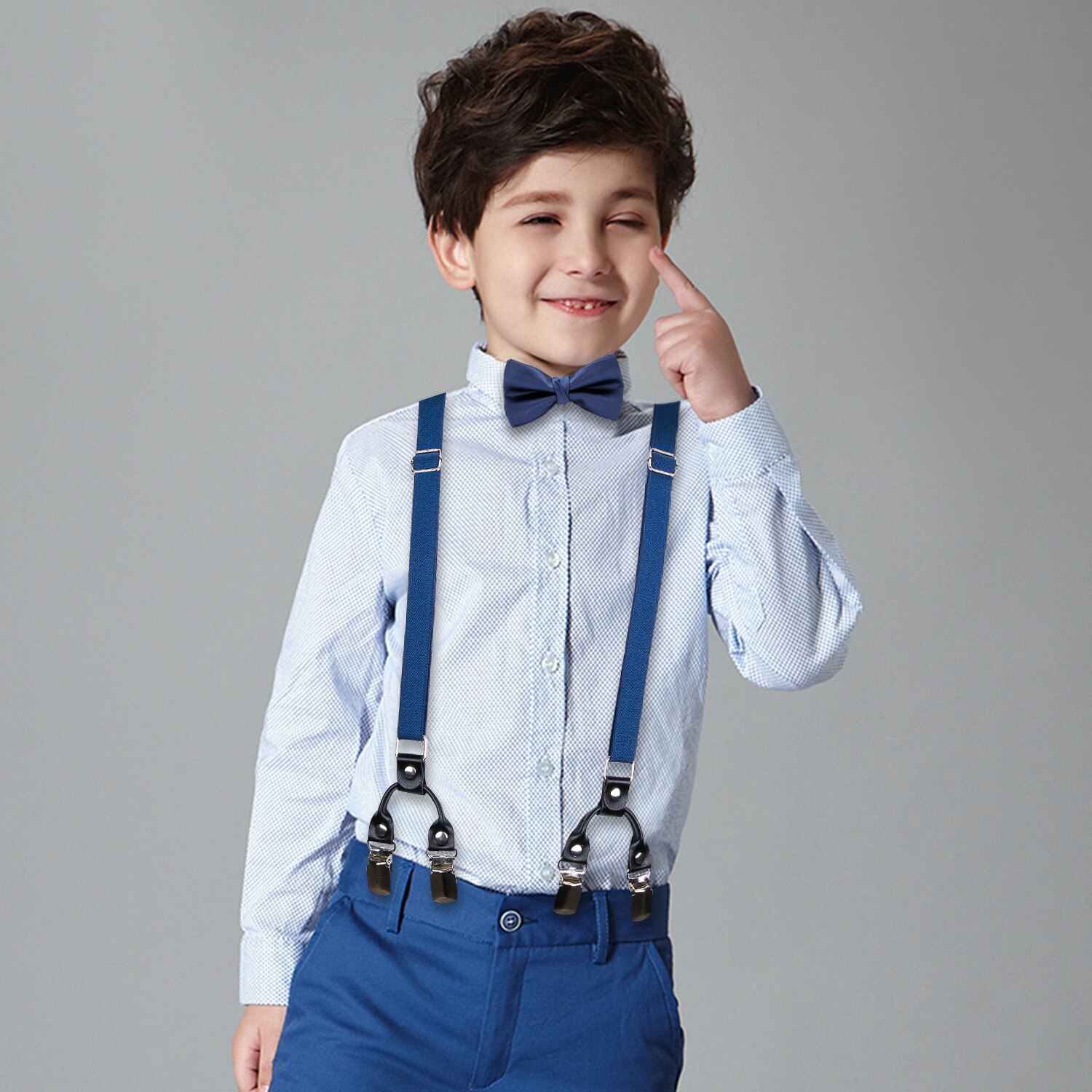 Tirantes de Color sólido para niños, conjunto de pajarita, cinturón elástico ajustable para niño, para boda, de cumpleaños, tirantes con Clip en forma de Y: BJ-0015