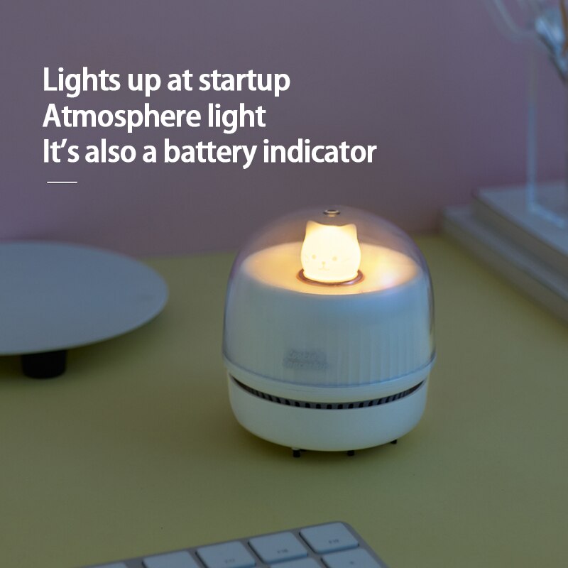 Small Vacuum Cleaner Desktop USB Student Portable Cute Pet Vacuum Cleaner Home Office Table Keyboard Cleaner With Night Light