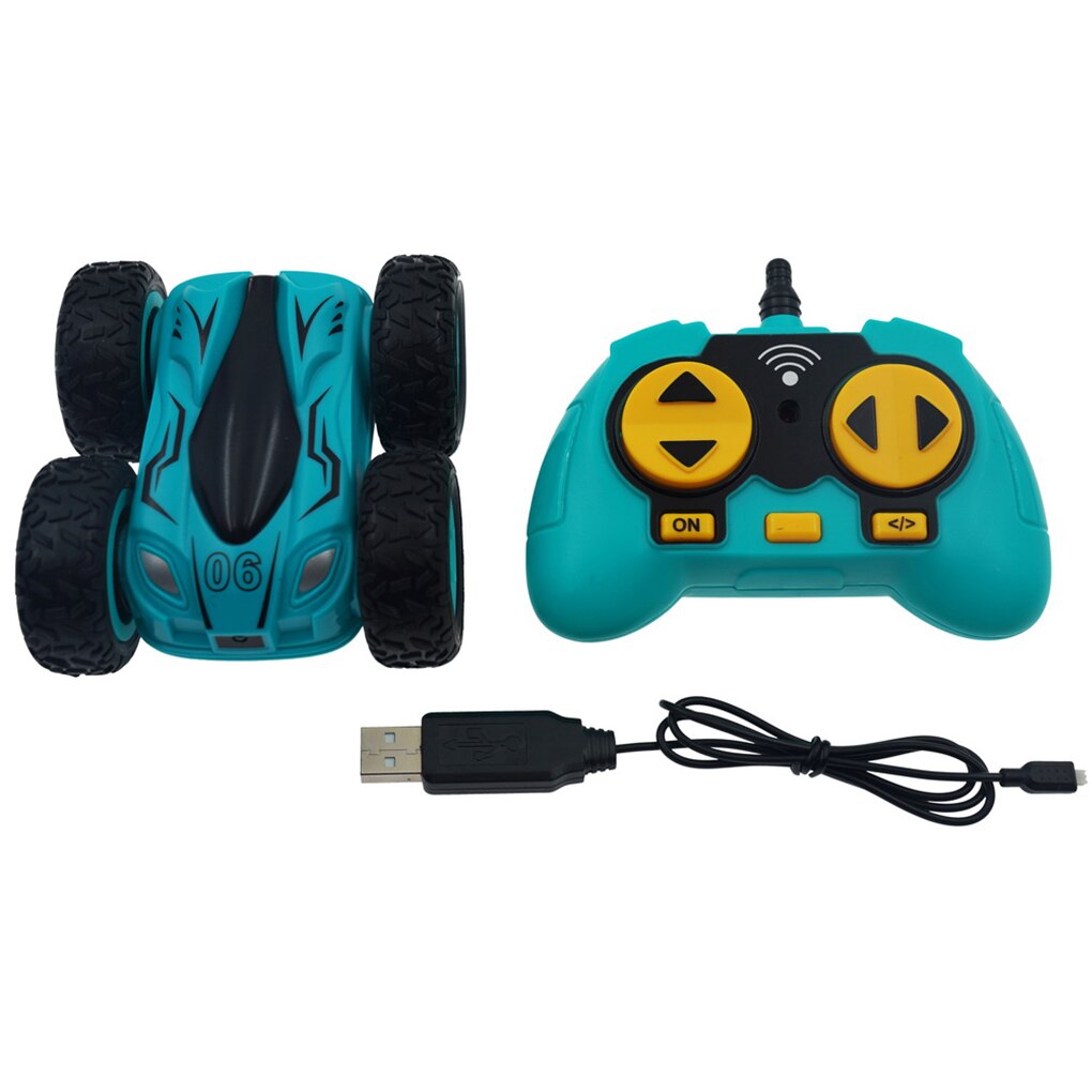 Rc car double-sided 360 ° roll rotating led headlights wireless electric racing stunt cars modified model: Green